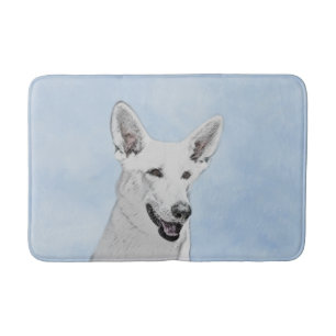 White Shepherd Painting - Cute Original Dog Art Bath Mat