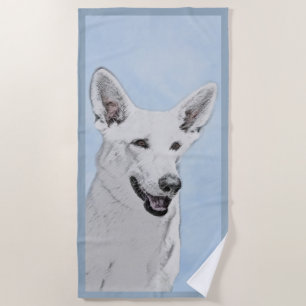 White Shepherd Painting - Cute Original Dog Art Beach Towel