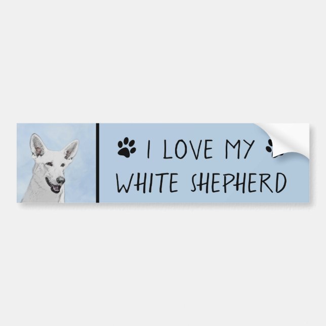 White Shepherd Painting - Cute Original Dog Art Bumper Sticker (Front)