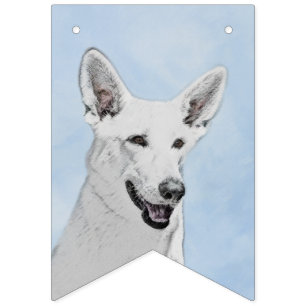 White Shepherd Painting - Cute Original Dog Art Bunting
