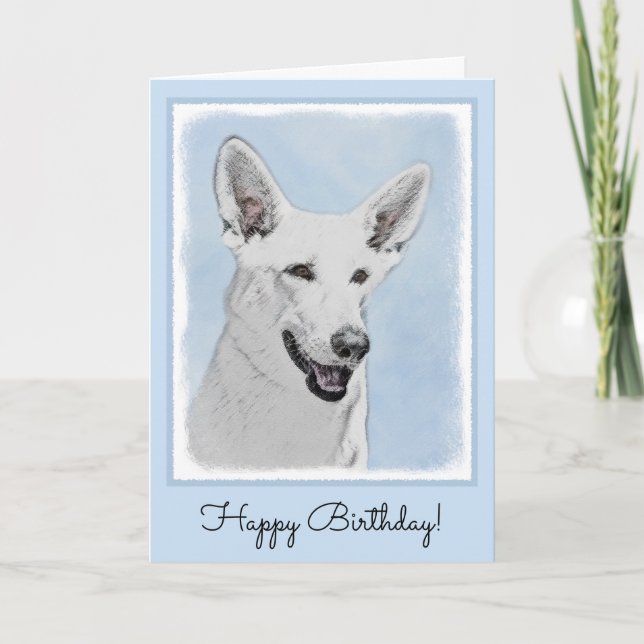 White Shepherd Painting - Cute Original Dog Art Card (Front)