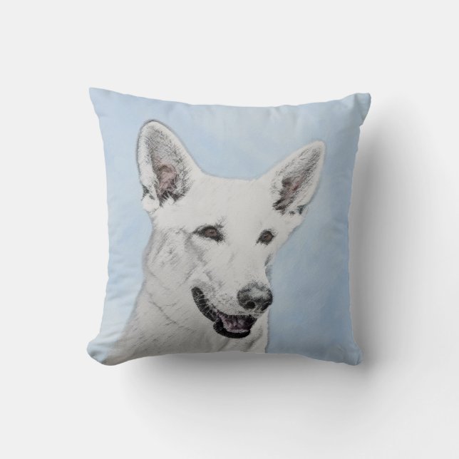 White Shepherd Painting - Cute Original Dog Art Cushion (Front)