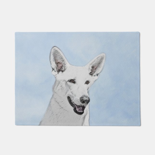 White Shepherd Painting - Cute Original Dog Art Doormat (Front)