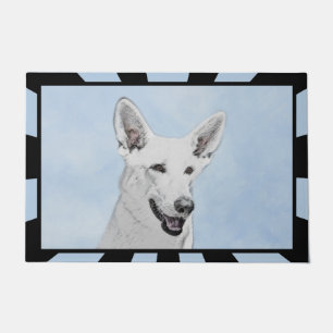 White Shepherd Painting - Cute Original Dog Art Doormat
