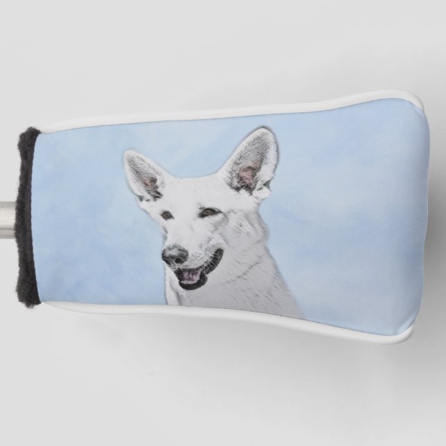 White Shepherd Painting - Cute Original Dog Art Golf Head Cover (Front)