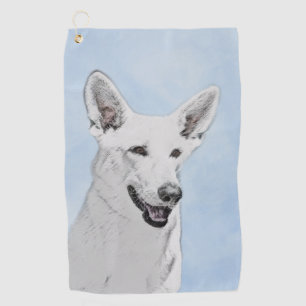 White Shepherd Painting - Cute Original Dog Art Golf Towel