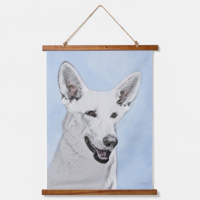 White Shepherd Painting - Cute Original Dog Art Hanging Tapestry (Front)