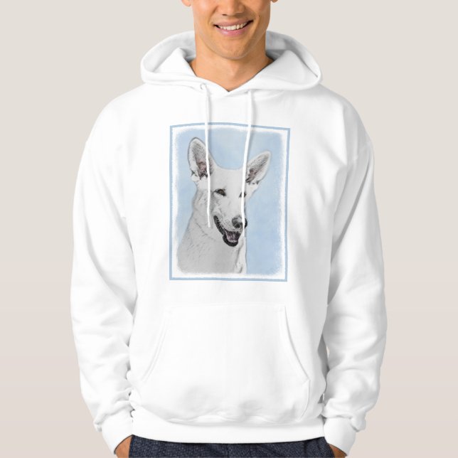 White Shepherd Painting - Cute Original Dog Art Hoodie (Front)