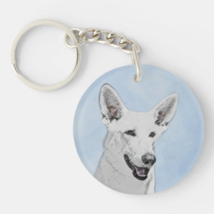 White Shepherd Painting - Cute Original Dog Art Key Ring