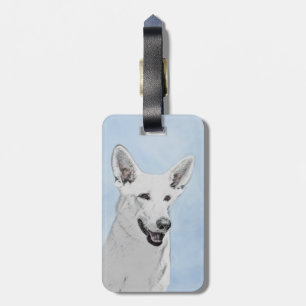 White Shepherd Painting - Cute Original Dog Art Luggage Tag