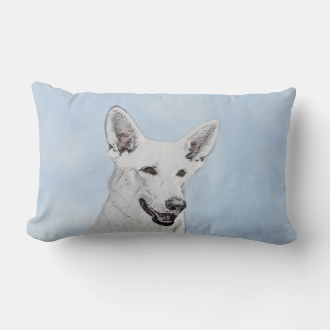 White Shepherd Painting - Cute Original Dog Art Lumbar Cushion (Front)