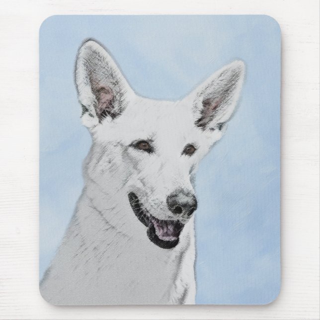 White Shepherd Painting - Cute Original Dog Art Mouse Mat (Front)