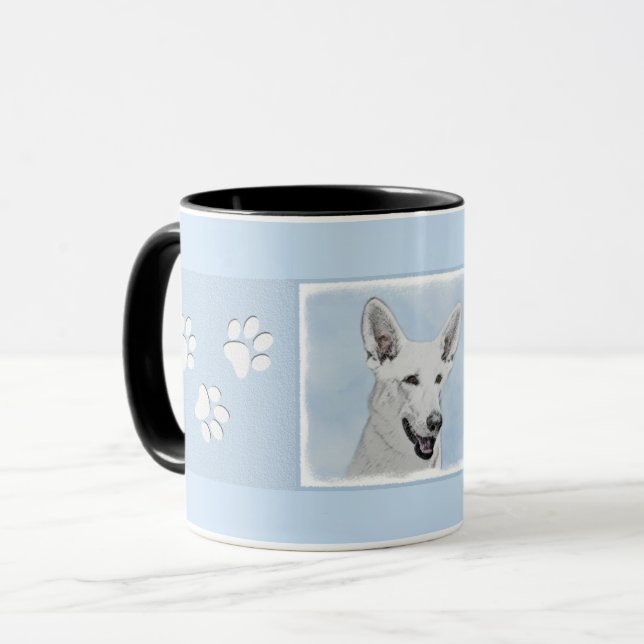 White Shepherd Painting - Cute Original Dog Art Mug (Front Left)