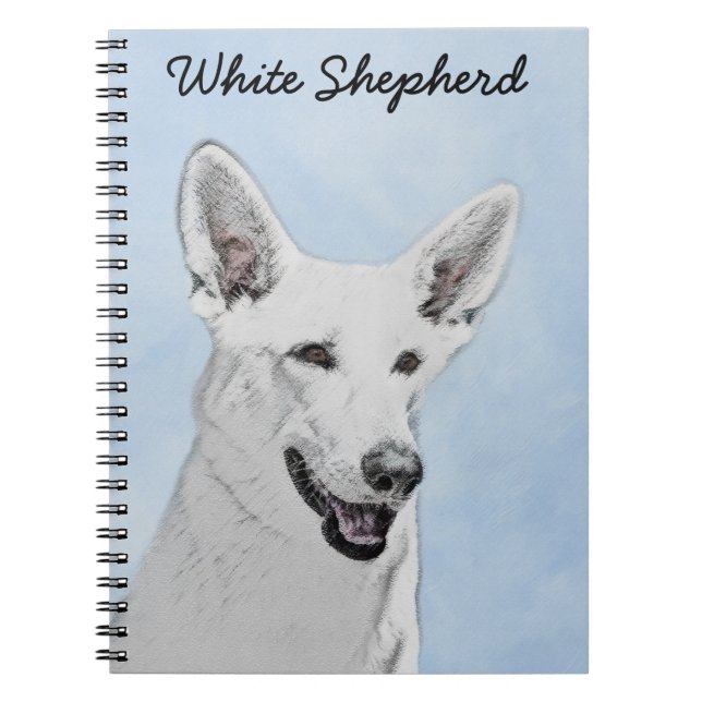 White Shepherd Painting - Cute Original Dog Art Notebook (Front)