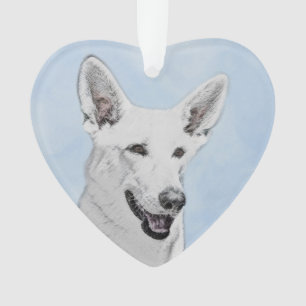White Shepherd Painting - Cute Original Dog Art Ornament