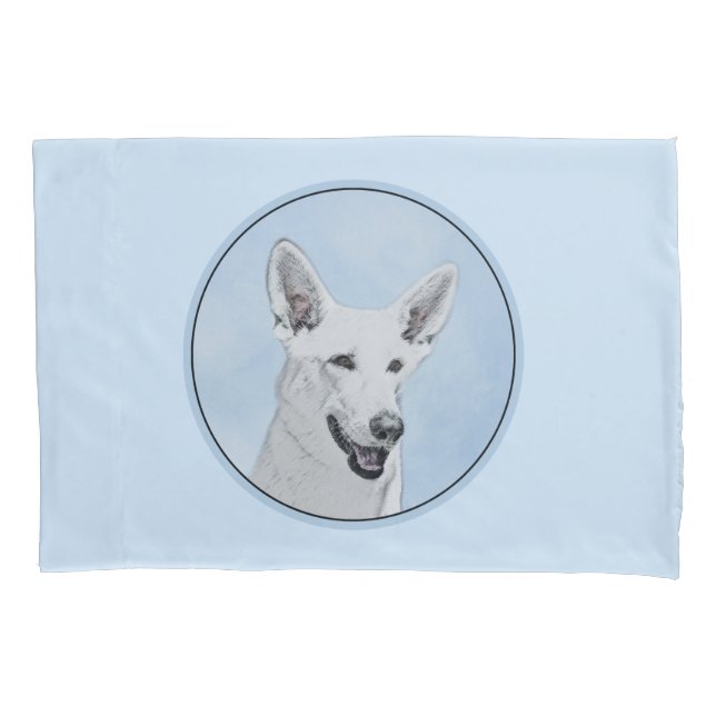 White Shepherd Painting - Cute Original Dog Art Pillowcase (Front)