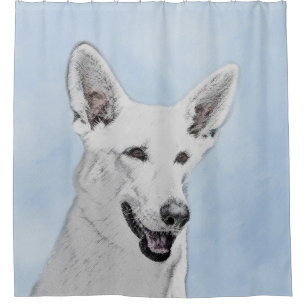 White Shepherd Painting - Cute Original Dog Art Shower Curtain
