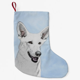 White Shepherd Painting - Cute Original Dog Art Small Christmas Stocking