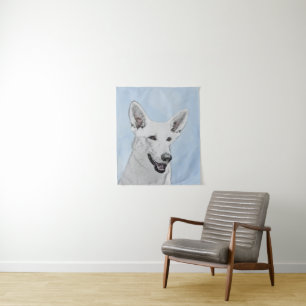 White Shepherd Painting - Cute Original Dog Art Tapestry