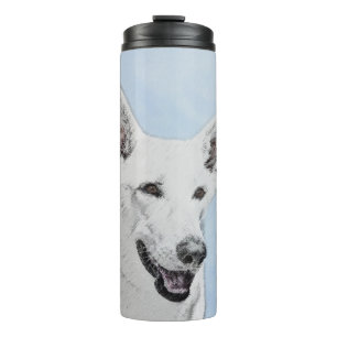 White Shepherd Painting - Cute Original Dog Art Thermal Tumbler