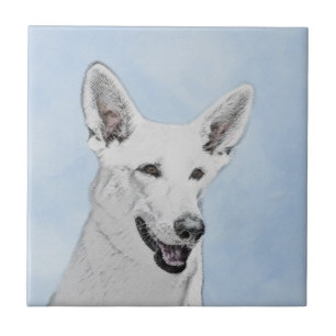 White Shepherd Painting - Cute Original Dog Art Tile
