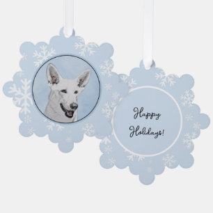 White Shepherd Painting - Cute Original Dog Art Tree Decoration Card