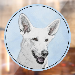 White Shepherd Painting - Cute Original Dog Art Window Cling