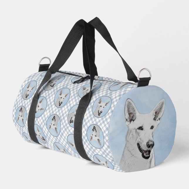 White Shepherd Painting Cute Original Pet Dog Art Duffle Bag (Left Corner)