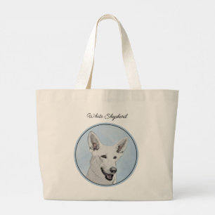White Shepherd Painting Cute Original Pet Dog Art Large Tote Bag