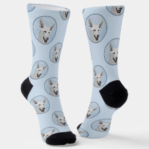 White Shepherd Painting Cute Original Pet Dog Art Socks