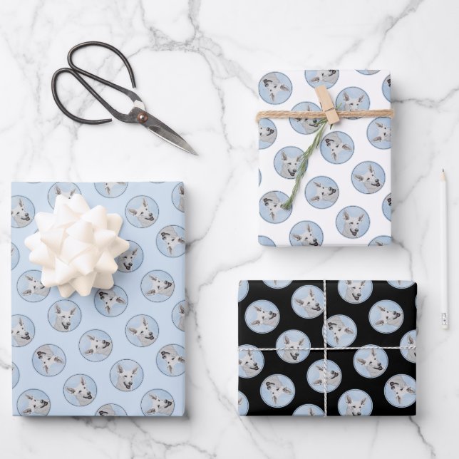 White Shepherd Painting Cute Original Pet Dog Art Wrapping Paper Sheet (Front)