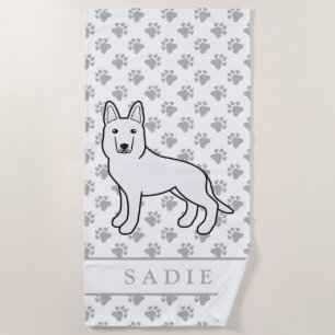 White Shepherd White German Shepherd & Custom Name Beach Towel