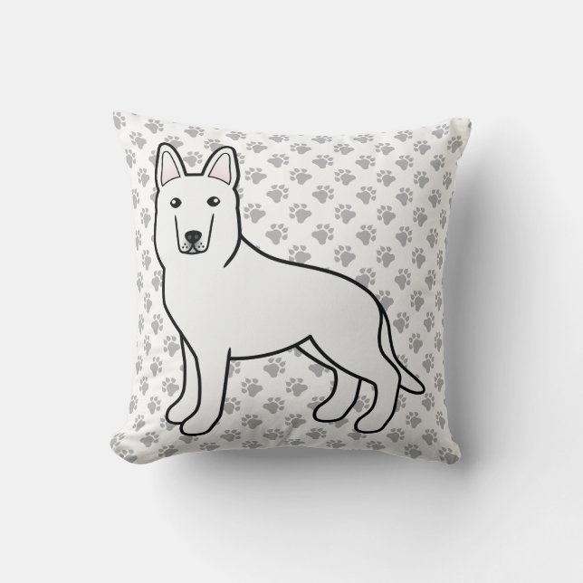 White Shepherd / White German Shepherd Dog & Paws Cushion (Front)