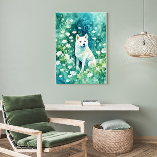 White Shiba in Green A-1 Poster