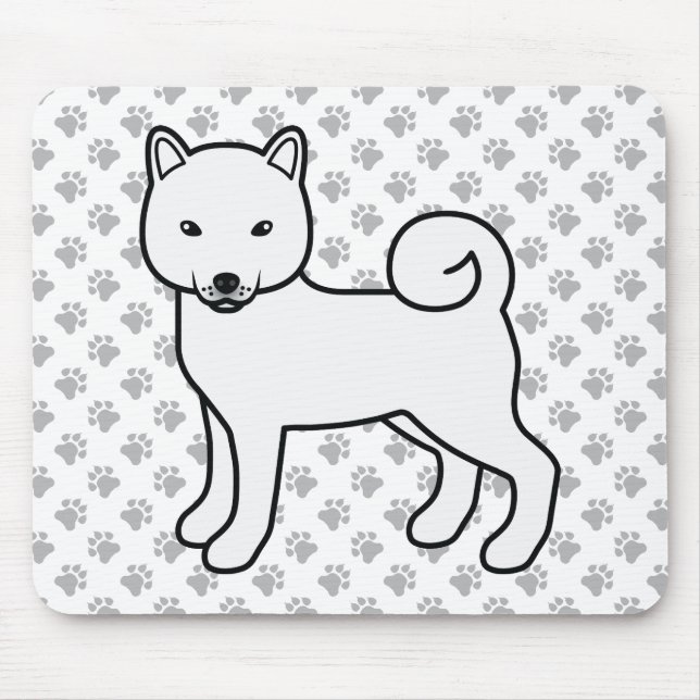 White Shiba Inu Cartoon Dog & Paws Mouse Mat (Front)
