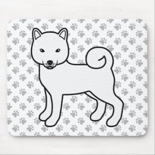 White Shiba Inu Cartoon Dog & Paws Mouse Mat