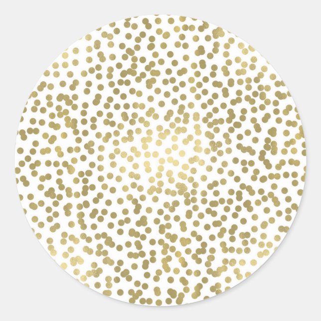 White & Shiny Gold Dots Confetti Elegant Chic Glam Classic Round Sticker (Front)