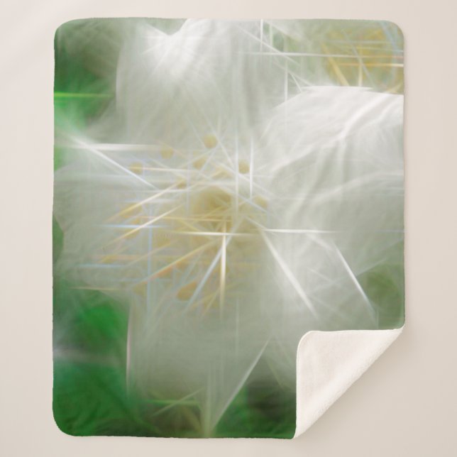 White Shiny Jasmine Sherpa Blanket (Front)