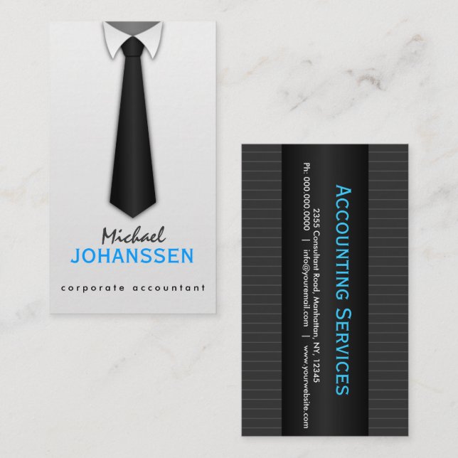 White Shirt Black Tie Accountant Business Cards (Front/Back)