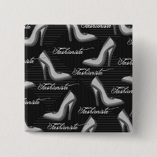 White Shoes-Fashionista-Button 15 Cm Square Badge