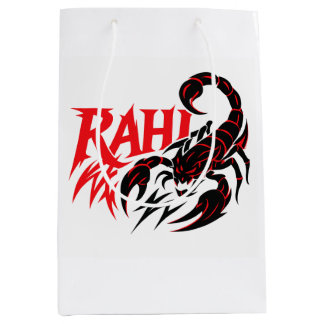 White shopping bag with a stylised scorpion design