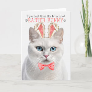 White Shorthair Cat Cutest Easter Bunny Kitty Puns Holiday Card