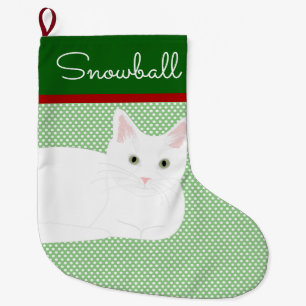 White Shorthair Cat Personalised Large Christmas Stocking