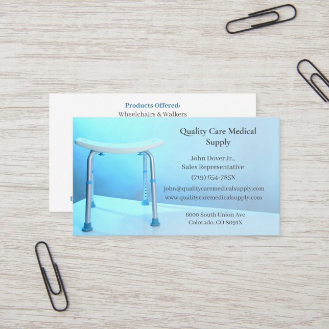 White Shower Chair Equipment Medical Senior Care Business Card (Front/Back In Situ)