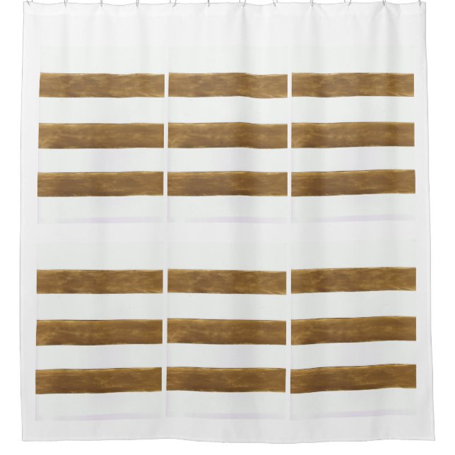 White Shower Curtain with Gold Stripes (Front)