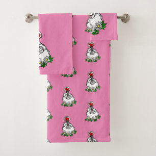 White Showgirl Silkie chicken Hen Bath Towel Set
