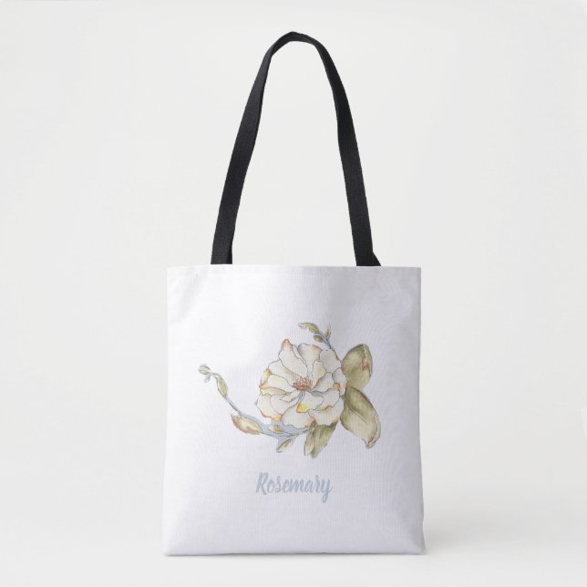White Shrub Rose Tote Bag (Front)