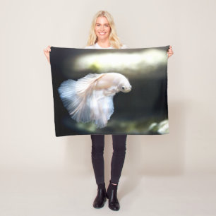 White Siamese Fighting Fish Fleece Blanket