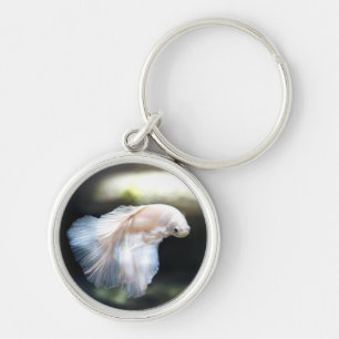 White Siamese Fighting Fish Key Ring