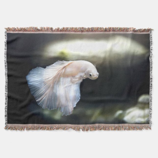 White Siamese Fighting Fish Throw Blanket (Front)